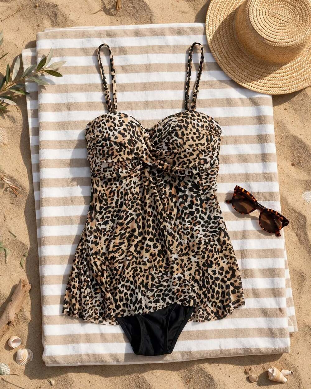 Shore Shapes Leopard Print Swimdress One Piece Swimsuit Skirted Size 16